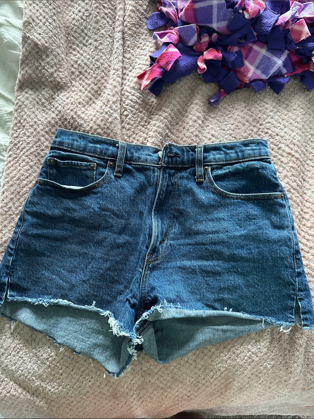 High-Rise Dark Blue Denim Women's Shorts